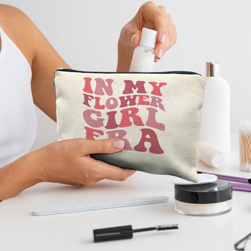 Flower Girl Gifts from Bride, Aesthetic Makeup Bag for Flower Girl, Bridesmaid Gift, Bridal Party Bachelorette Party Favor Bags, Groovy in My Flower Girl Era Cosmetic Bags for Women4