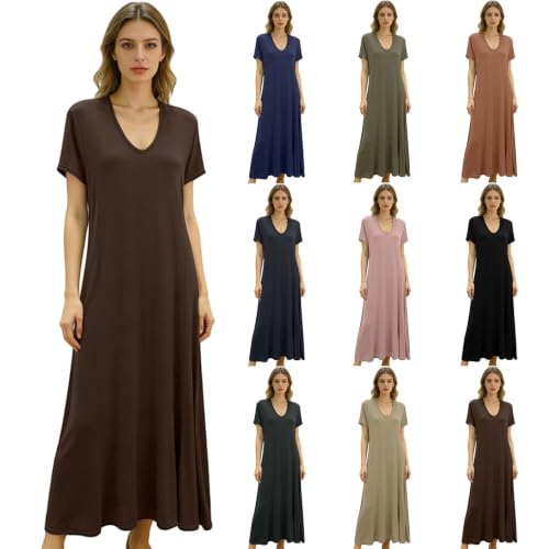 Chemise de nuit à manches courtes en coton uni doux pour femme