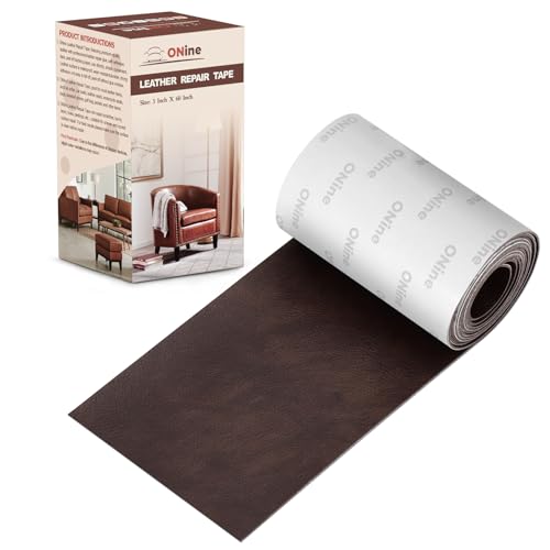 ONine Leather Repair Patch，Leather Repair Tape, 3 x 60 inches Leather Repair Patch for Furniture,Vinyl Repair Kit，Leather Couch Patch，for Sofas, Furniture, Car Seats, Office Chairs(Dark Brown)