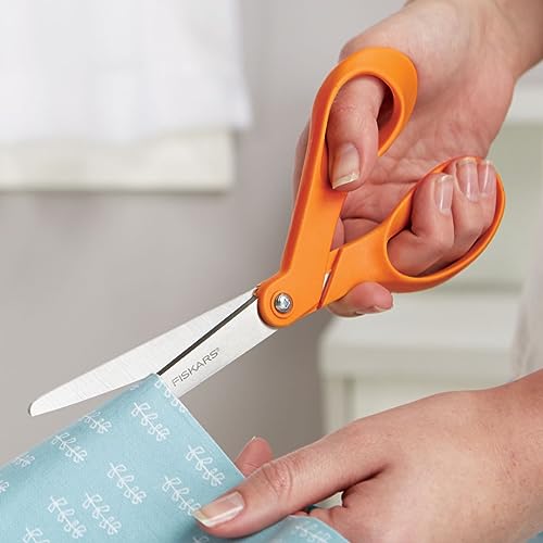 Fiskars 67517197J Tesoura original com cabo laranja de 20 cm e 12 cm, conjunto de 2 peças, preta