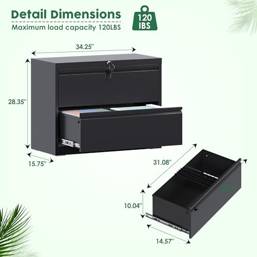 Aobabo 2 DRAWER FILE CABINET Lateral File Cabinet,2 Drawer Metal Wide Filing Cabinet With Lock, Suitable For Home Office School Hanging Files Letter/Legal/F4/A4 Size,Black,Required-Assembly thumb #2
