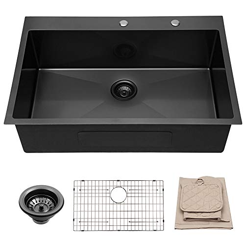Lordear 30x22 inch Kitchen Sink Drop In Gunmetal Matte Black 16 Gauge Stainless