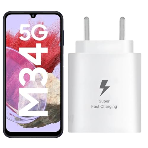 Image of Original Samsung M34 5G Charger 25W Charging Adapter for Super Fast Charging Compatible with M34 5G, M35 5G, S21 FE /M33 5G /M34 /A05 /A15 /A35 /A54 /F14