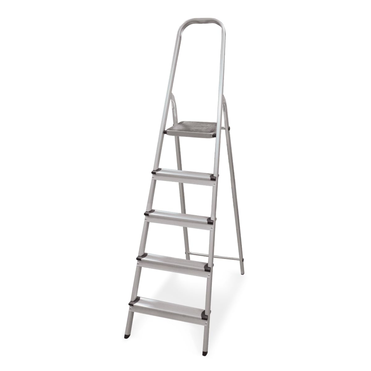 Amig - Folding ladder with 5 steps - Made of aluminium - Small step size: 28 cm x 8 cm - Large step measurement: 25 cm x 25 cm x 28 cm - Domestic use - Maximum load: 150 kg