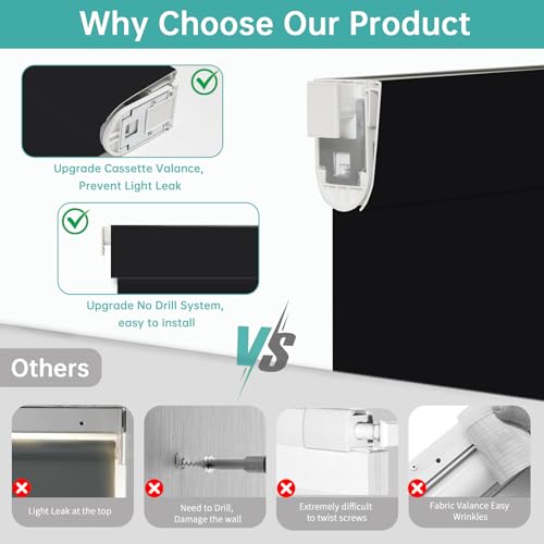 Image of Changshade Custom No Drill No Tools Blackout Roller Shades for Window, Cordless Roller Shades Thermal Insulated UV Protection Privacy, Easy Install Roller Blinds for Home Office, Classic Black