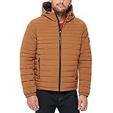 Tommy Hilfiger Men's Stretch Poly Hooded Packable Jacket, Nuthatch, Medium