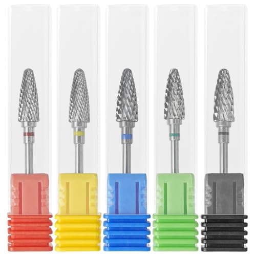 SyiXute 5 Piezas Fresas Torno para Uñas,3/32 Pulgadas Broca Manicura Profesional,Brocas de Uñas de Carburo de Tungsteno Para Manicura Y Pedicura,Uso En Salón Y Hogar