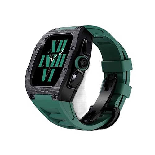 Boîtier fibre de carbone Apple Watch 45mm anti-choc avec bracelet caoutchouc fluoré