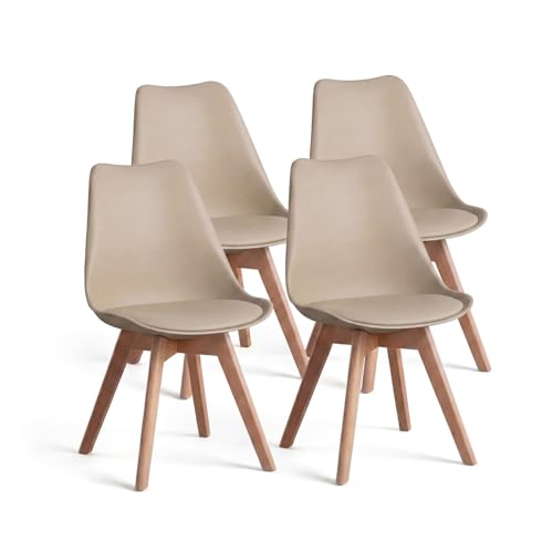 duehome | Beench, Pack 4 sillas Nórdicas, Sillas Comedor, Acabado en Arena y Madera, Medidas: 49 (Ancho) cm x 53,5 cm (Largo) x 83 cm (Alto) 🔥