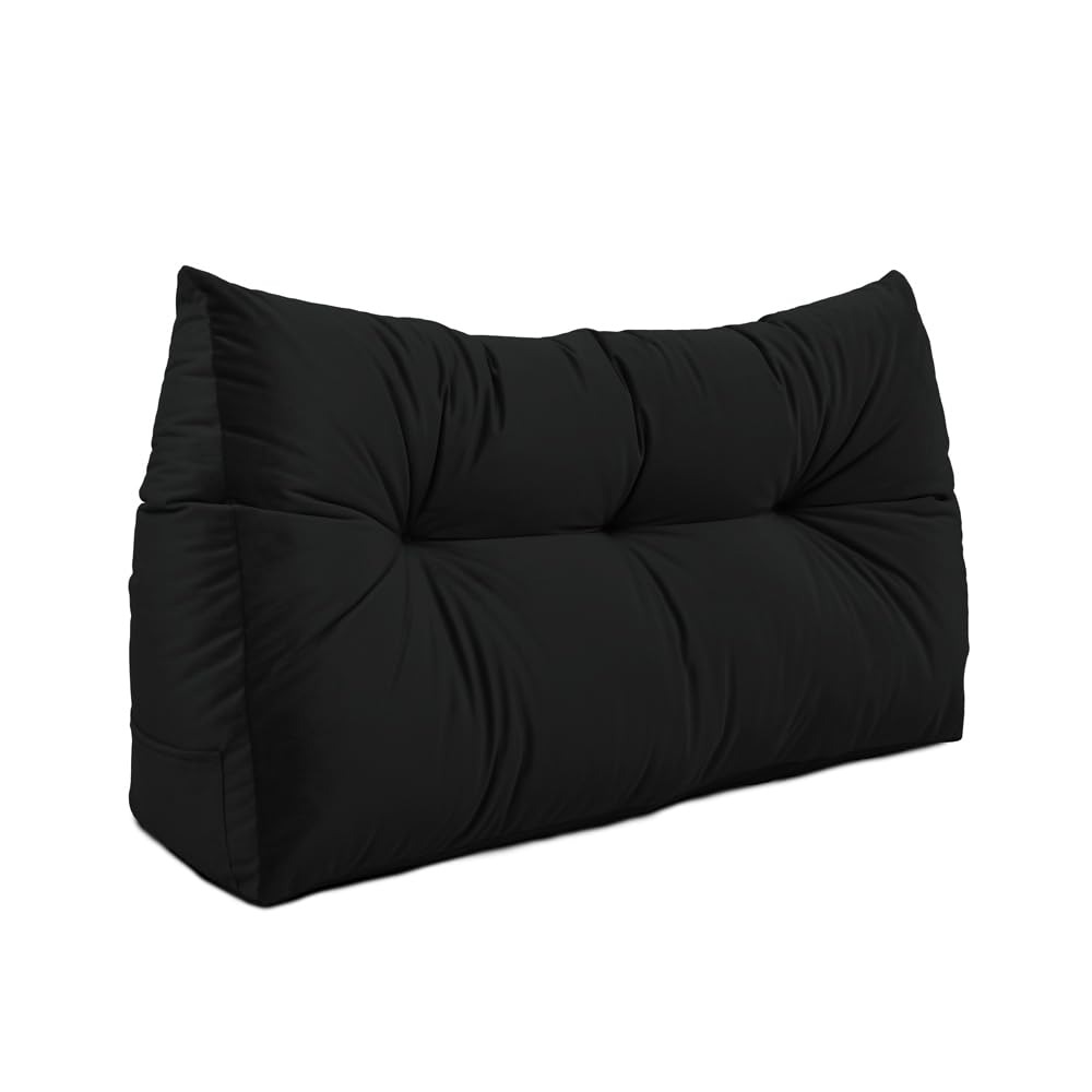 Lancashire Textiles Black 20 X 50 X 90Cm (Single Bed) Luxury Velvet Triangular Wedge Bedroom Headboard Cushion - Headboard Bolster Support Pillow For Bed, Sofa, Chair - Made In Britain
