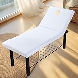 Surwin Massageliege Bezug mit Loch, Volltonfarbe Spannbezug für Massageliege Frottee mit Loch Bettwäsche Waschbar mit Elastischer Kordelkante für Schönheits (MP13 Weiß,75 * 190 * 10cm)