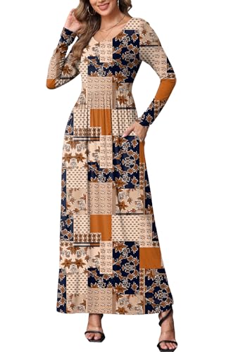 Image of EUOVMY Women's Long Sleeve Loose Maxi Dresses Casual Long Dresses with Pockets