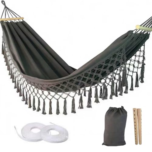LNWQSQR Bohemian Canvas Hammock with Tassels Brown 79x39