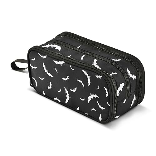 Image of ZAZYXTJ Halloween Bat Large Capacity Pencil Case 3 Compartment Pen Pouch Storage Canvas Makeup Bag for School Office Teen Girl Boy Men Women