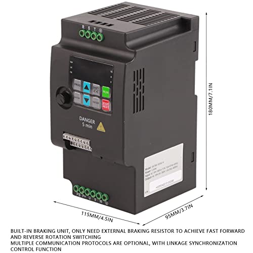 Tosuny Mini VFD 5,5 kW 380 V Wechselrichter, VFD-Frequenzumrichter, Universal-Motor-Frequenzumrichter, 3-Phasen-Eingang und -Ausgang, PID-Steuerung, Eingebaute Bremseinheit, PWM-Steuerung