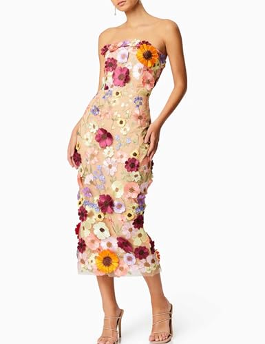 Women's 3D Floral Embroidery Dress Sheer Mesh Square Neck Lace Bodycon Party Cocktail Mini Dress4