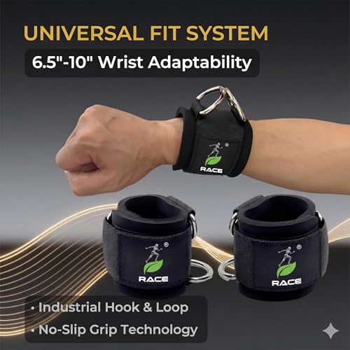 Image of RACE Wrist Cuffs Lifting Straps with D-Rings Adjustable, Weight Lifting Straps for Cable Machine, Strength Training Equipment For Weightlifting & Gym Training