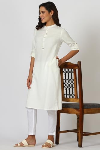 Image of W for Woman Lilac Mandarin Collar Cotton Blend Straight Kurta