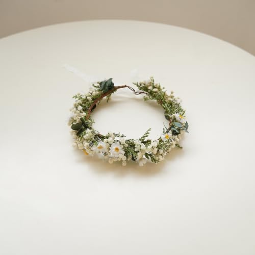 Corona de flores secas Boho para novia miniatura 1