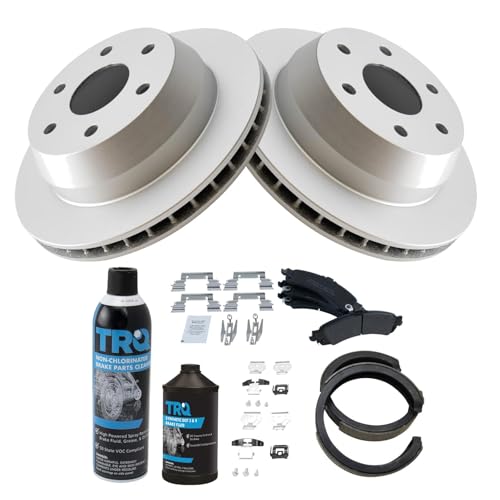 Image of TRQ Rear Brake Pad & Rotor Kit Semi-Metallic Compatible with 02-06 Avalanche 1500 Escalade 03-06, ESV, EXT Sierra 1500 Silverado 1500 00-06 Suburban 1500 Tahoe Yukon Yukon XL 1500
