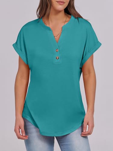 Image of ANRABESS Womens Short Sleeve Henley Tops V Neck Dressy Casual Blouses Summer Trendy Tee Shirts 2026 Vacation Fashion Clothes