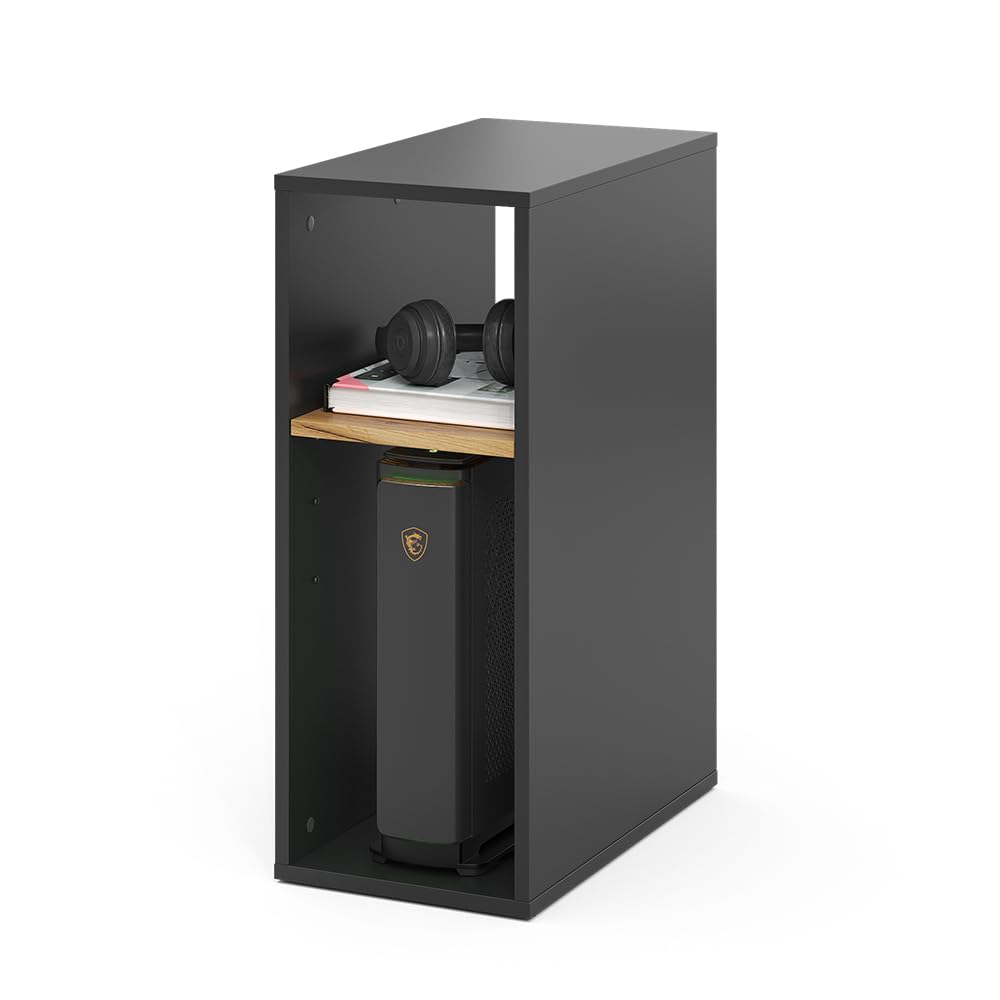 Vicco Armoire pour PC Tomy, Anthracite/chêne doré, 28.5x50cm,2 Compartiments, avec roulettes et Surface de Rangement pour Accessoires informatiques