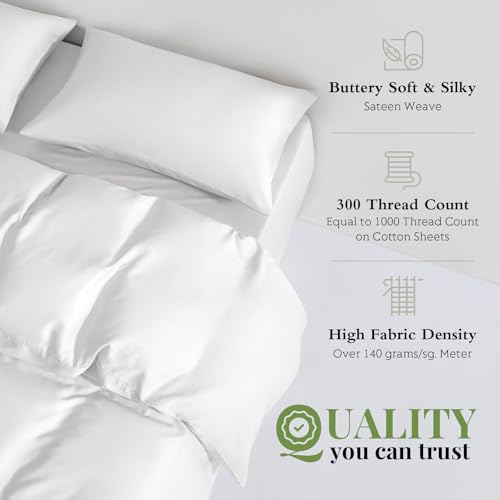 King/Cal King Duvet Cover Set, 100% Viscose Derived from Bamboo, 3 Pieces, 1 Zipper Closure Duvet Cover (106"x90") and 2 Pillowcases (20"x40") Cooling & Silky Soft (White)