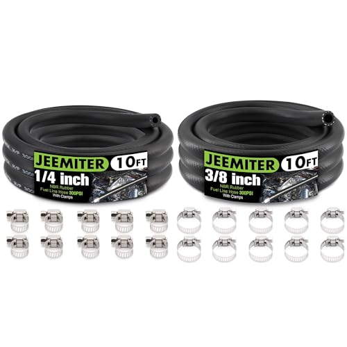 Image of Jeemiter 1 /4 inch 3 /8 inch ID Fuel Hose Combo - 10FT of Each Size SAE 30R7 - for Lawn Mower, Generator, Automotive, Marine Coolant & Fuel Lines