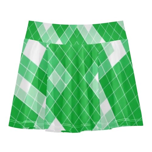 Joisal Girls' Shorts Athletic Skorts Retro Grid Green Tennis Skirts for Kids Print Pleated Skort 3t2