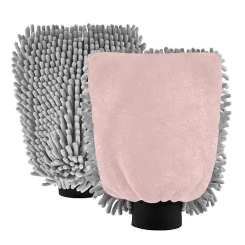 Manoplas de microfibra para lavado de coche, color rosa claro, sin arañazos, paquete de 2