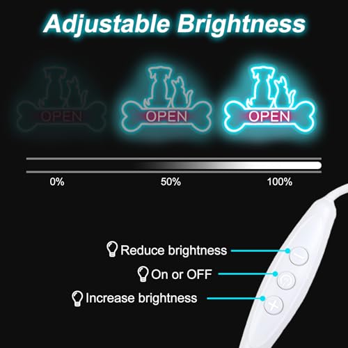 Image of Pet Shop Open Neon Sign Cute Dog And Cat Open LED Light | Bright Pet Grooming Salon Light Animal Shelter Storefront Decor Vet Clinic Window Decor, Ice Blue+Light Pink, 16.5 inchx12.4 inch