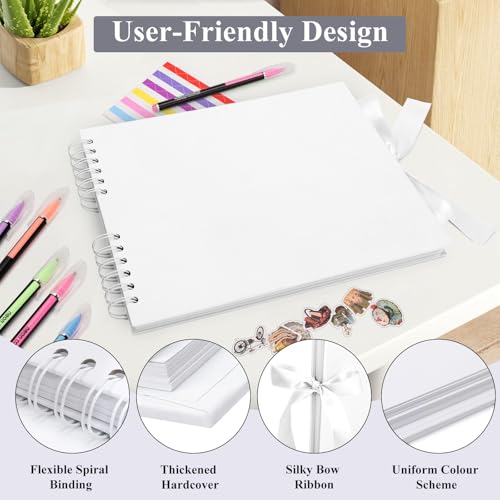 DazSpirit DIY Scrapbook Photo Album with Ribbon, 80 Pages/40 Sheets Scrap Book Rectangle Hardcover Photo Book - Image 4