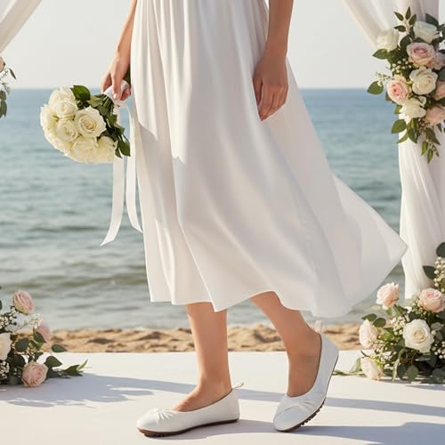 Image of Ecetana Comfortable Ballet Flats for Women: Lightweight Cushioned Foldable Slip-On Work Shoes with Memory Foam - All Day Walking Comfort - Dressy Flats for Office Business