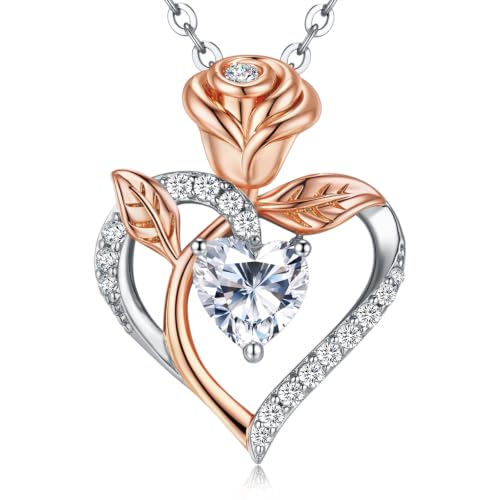 Image of Lyniuoy Rose Heart Necklaces for Women, Two-tone 18K Gold Plated Pendant
