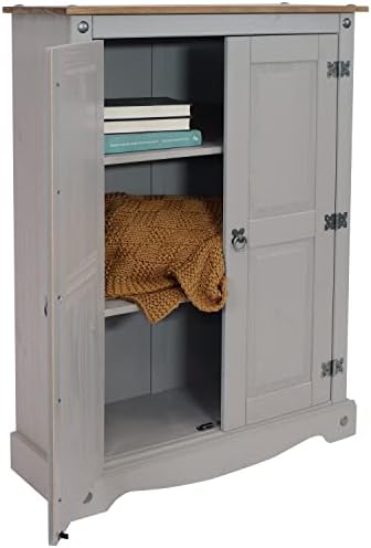 Sunnydaze 43-Inch H 2-Door, 2-Shelf Solid Pine Kitchen Pantry Cabinet - Zinc Alloy Hinges and Door Pulls - Gray