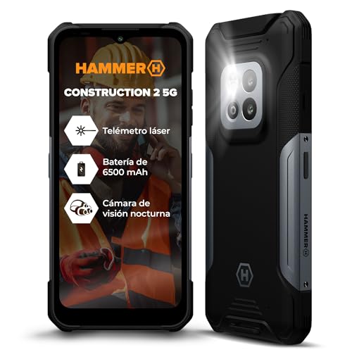 Hammer Construction 2 5G Smartphone ultrarresistente IP69, Regla láser de 50m, 6+8GB RAM, Android 14, cámara 50mpx, batería 6500mAh con función Power Bank, NFC, Pantalla Gorilla Glass 5