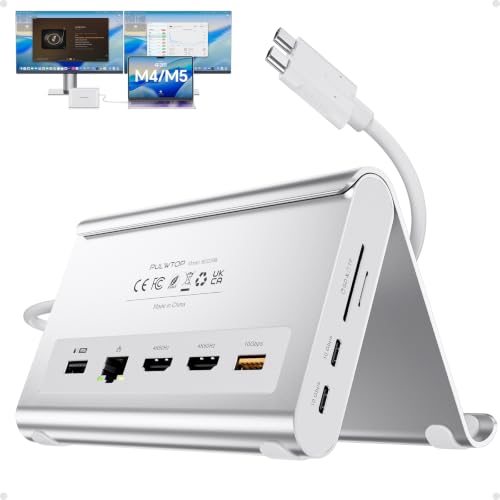 Image of USB C Docking Station Dual Monitor for MacBook Pro /Air, 11-in-1 MacBook Docking Station with Stand, 2X 4K@60Hz HDMI, 100W PD, Ethernet, SD /TF, 10Gbps USB A /C for M5 /M4 /M3 Pro /Max - Silver