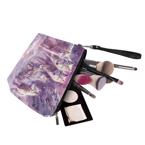 Image of 3D Wolf Top Handle Purse with Wallet, Lightweight Handbag and Wallet Set for Women, Large Shoulder Tote Satchel Bag with PU Cosmetic Bag for Working, Shopping, Purple