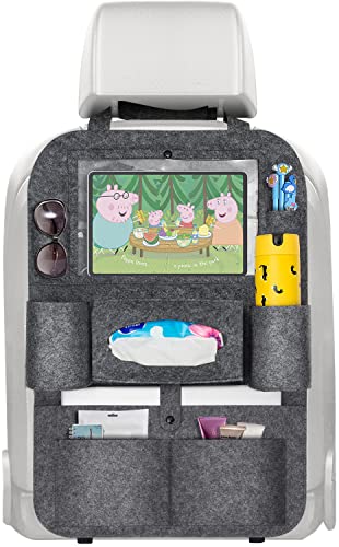 Auto Organizer, Tendak Rückenlehnenschutz Auto Kinder, Rücksitz Organizer Autositz Organizer, Sitzschutz Auto Rückenlehne aus Filz mit Durchsichtigem Halter für Autositz -1 Stück Cover
