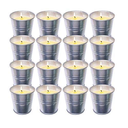 Topsics 16 Velas de Citronela para Exterior, Juego de Velas de Citronela para Interior Jardín, Camping, Terraza, 16 * 2 oz, 160-192 Horas, Natural Cera de Soja