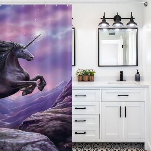 Rideau de douche cheval lavable en machine, tissu polyester imperméable haute densité 168x183 - 5