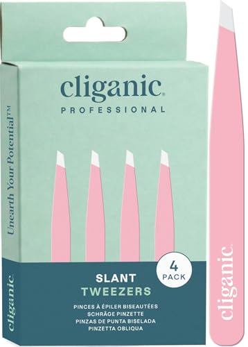 Image of Cliganic Tweezers For Eyebrows, Women Facial Hair & Men, Slant Tip Set of 4