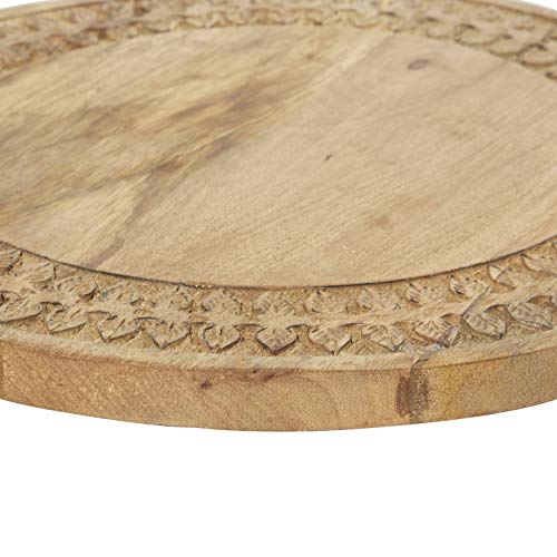 Deco 79 Wood Floral Intricately Carved Cake Stand, 15" X 15" X 2", Brown #TOP4