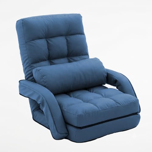 Image of Floor Chair for Adults with Back Support, 14-Position Adjustable Floor Sofa with Pillow & Armrests, Faux Leather Floor Lounger Chair for Gaming, Reading & Living Room (Blue)