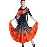 Yhsgscr Falda De Salón con Cuello Redondo Y Vuelo Amplio Vestido De Baile Moderno con Volantes Traje De Tango para Mujer Suave Y Suave Traje De Foxtrot Corte Ajustado,Naranja,XL