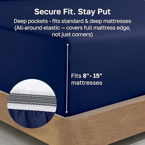Image of California Design Den 100% Organic Cotton King Fitted Sheets, Navy | GOTS Certified, Crisp & Airy Percale, 15 inch Deep Pocket, All-around Elastic, No-Pop Fit, Durable, Easy Care, Backed by GH Seal