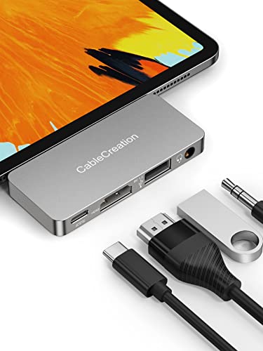 USB C Hub Adapter for iPad Air 2020, CableCreation 4 in 1 USB-C Hub with 4K 60Hz HDMI HDR, 100W PD, 3.5mm Audio and USB 2.0 Compatible for iPad Pro 2020, MacBook Pro/Air, Dell XPS 13, 15- Aluminum