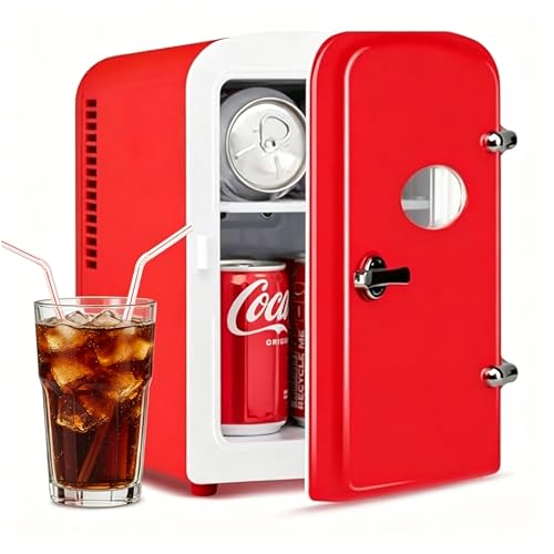Image of Simple Deluxe 4L/6 Can Mini Fridge with Observation Window, Portable Cooler & Warmer Freon-Free Small Refrigerator, Compact for Skincare, Beverage, Food, Cosmetics, Red