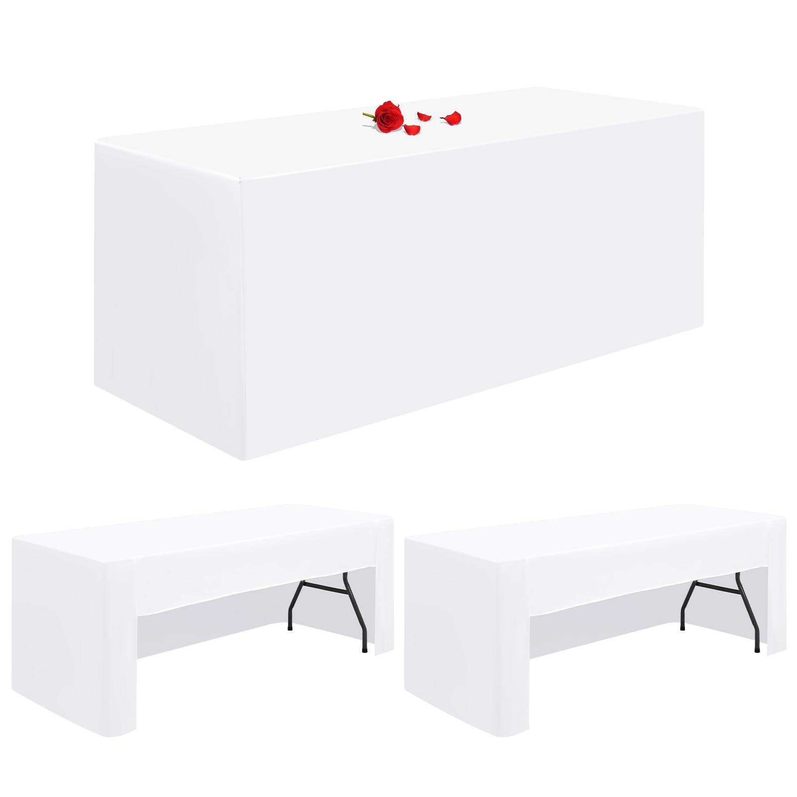 Lumaycens 3 Pack White Table Cloth Open Back Fitted Tablecloth for 6ft Folding Table Washable 6ft Table Cloth Polyester Fabric Table Cover Rectangle for Wedding Party Trade Craft Show Display Events
