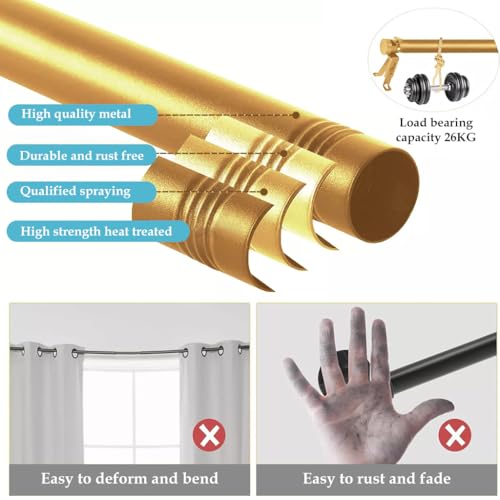 Image of HASTHIP Heavy Duty Curtain Rods for Windows 32 inch-84 inch, Sturdy & Rust-Proof Curtain Rod, Adjustable Curtain Rod Set with Easy Installation and Modern Design, Golden